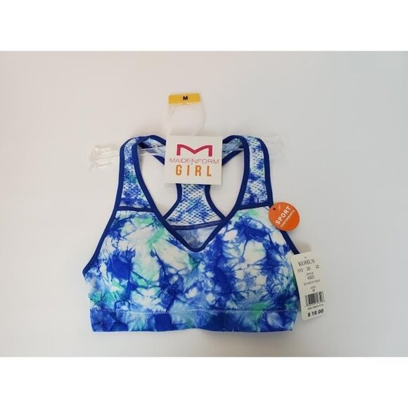 Maidenform Girl Blue Multicolor Tie Dye Mesh Back Sport Performance Bra Medium - Picture 1 of 3